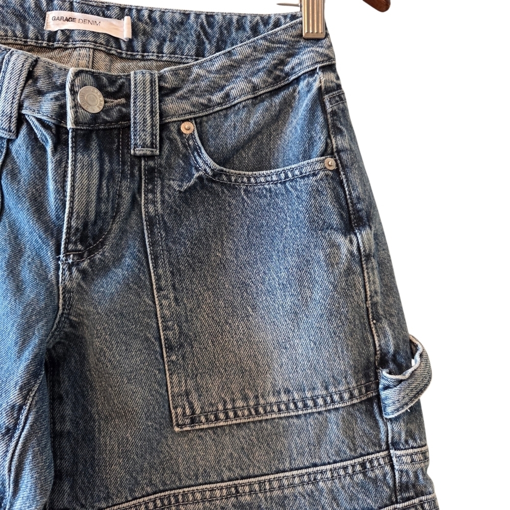 Garage Women's Jeans Size 24 Blue Cotton Denim Cargo Pants Wide Leg Y2K - Picture 4 of 14